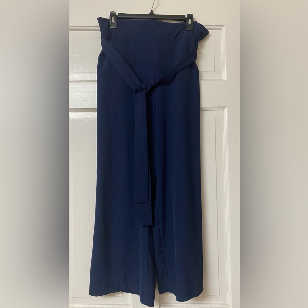 NY & Co belted navy wide leg trousers